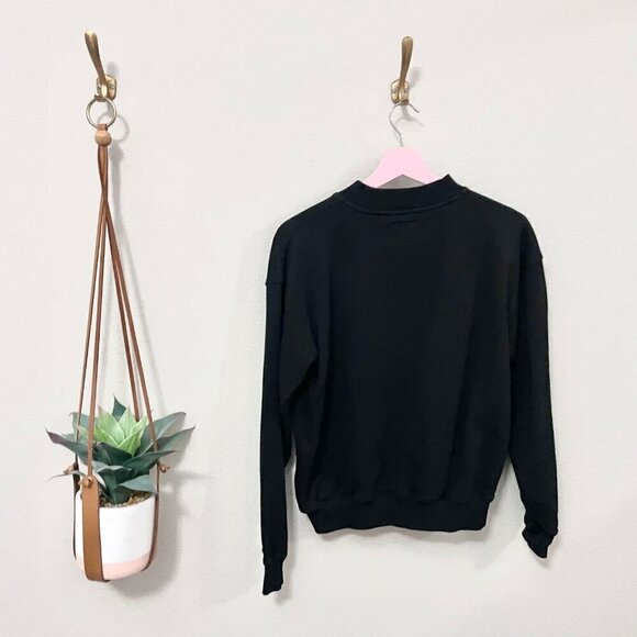 ELLANDEMM Black CHA CHA Fuzzy Letter Crew Neck Sweatshirt S - Picture 5 of 5